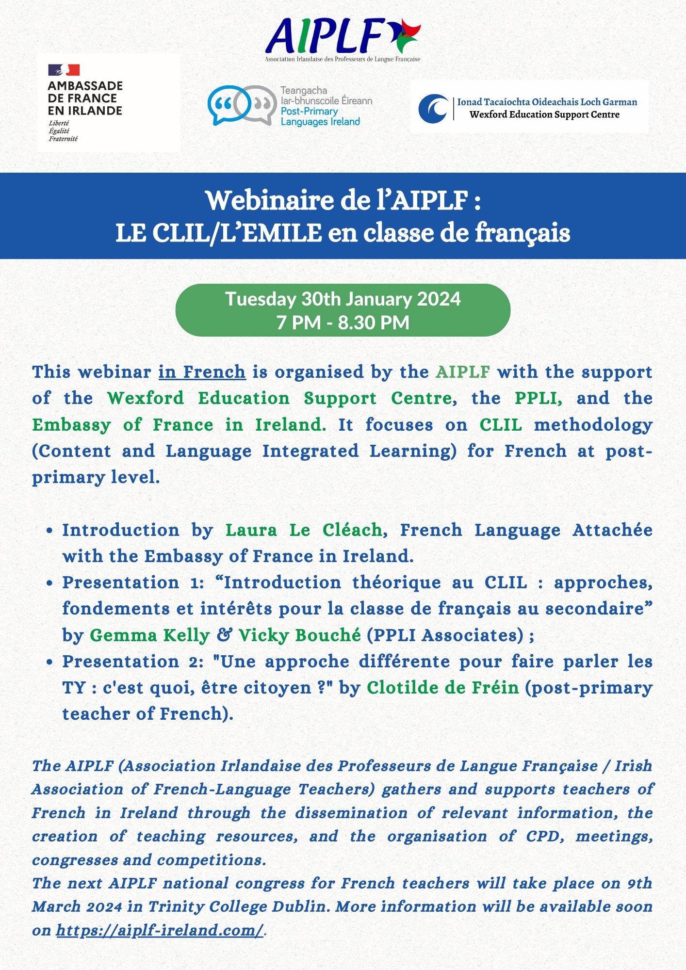 Poster with details on CLIL webinar